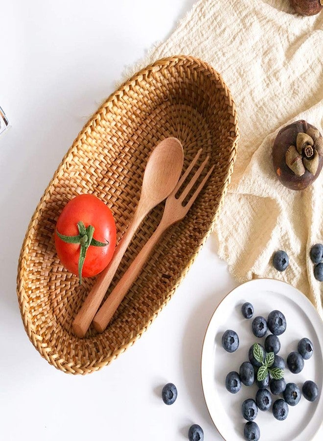 i-lan Handwoven Bread Serving Basket Bowls, Wicker Oval Fruit Bowl, Serving Bread Basket Set, Food Storage Bowl for Bread, Snack, Vegetable, Natural Brown (S: 10") - Image 3